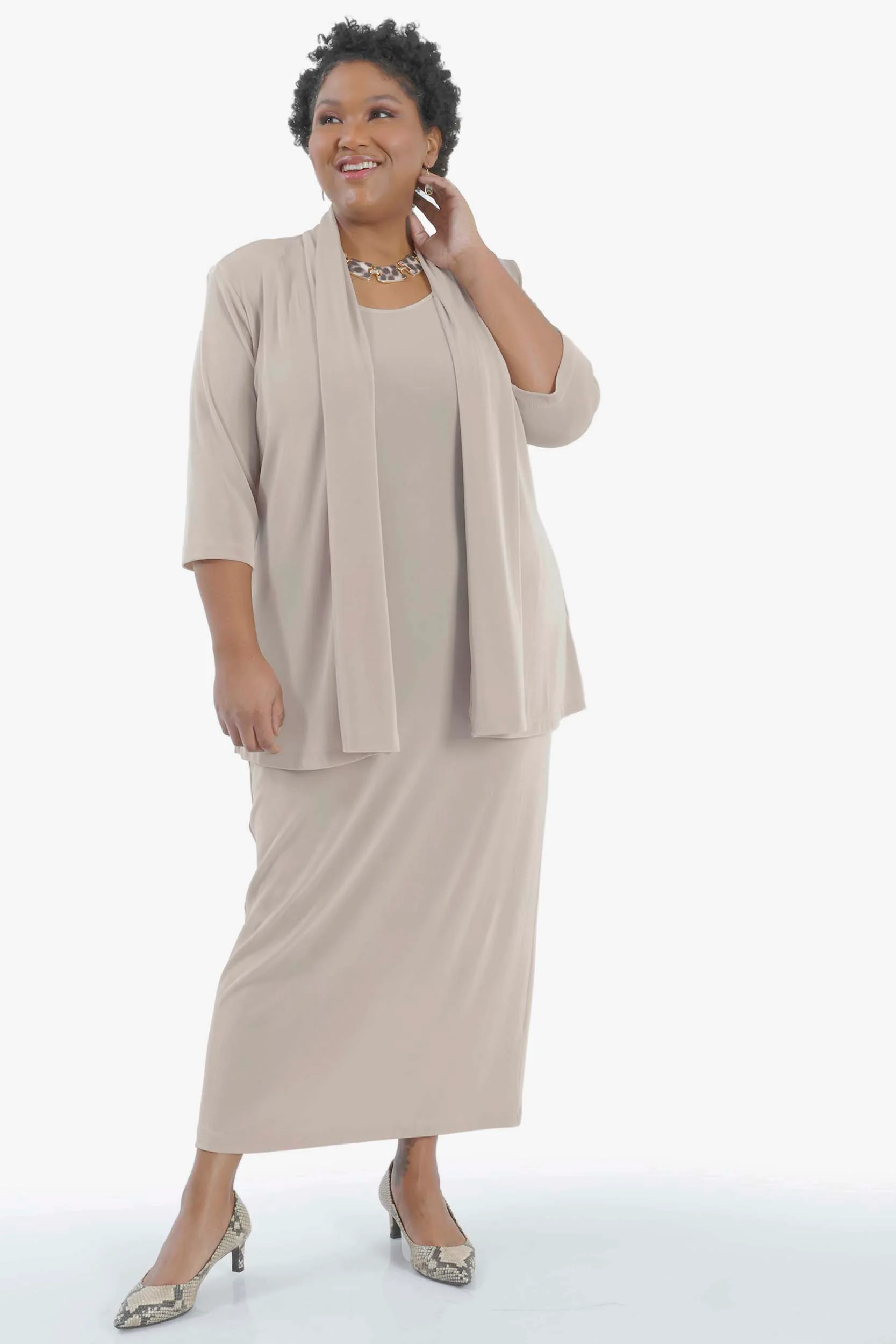 Vikki Vi Classic Sand 3/4 Sleeve Kimono Jacket - Image 3