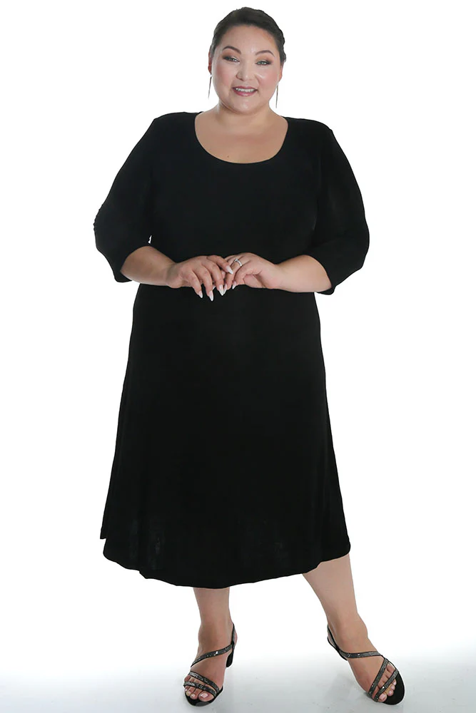 Vikki Vi Classic Black 3/4 Sleeve A-Line Dress - Image 3