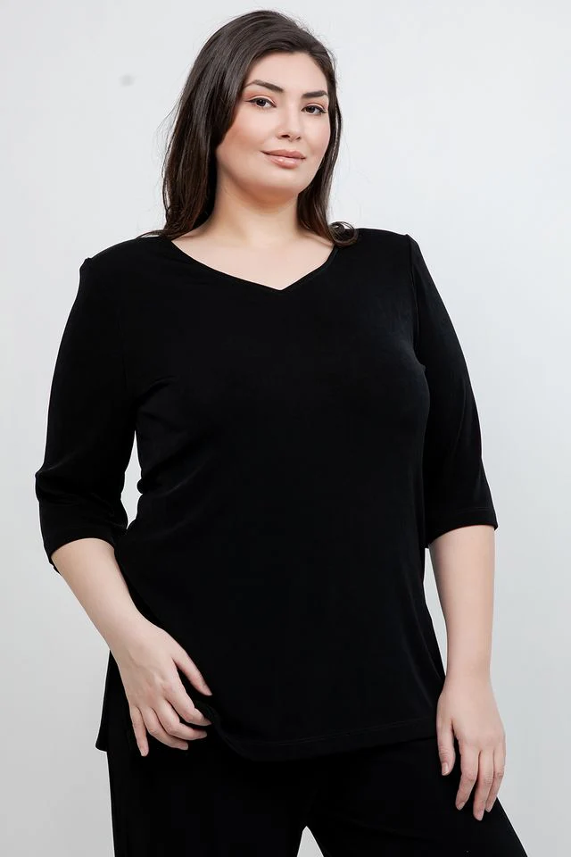 Vikki Vi Classic Black V-Neck 3/4 Sleeve Tunic - Image 3