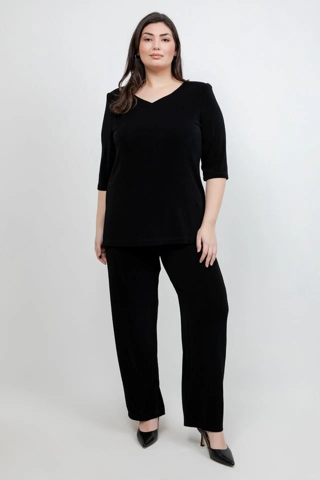 Vikki Vi Classic Black V-Neck 3/4 Sleeve Tunic - Image 4