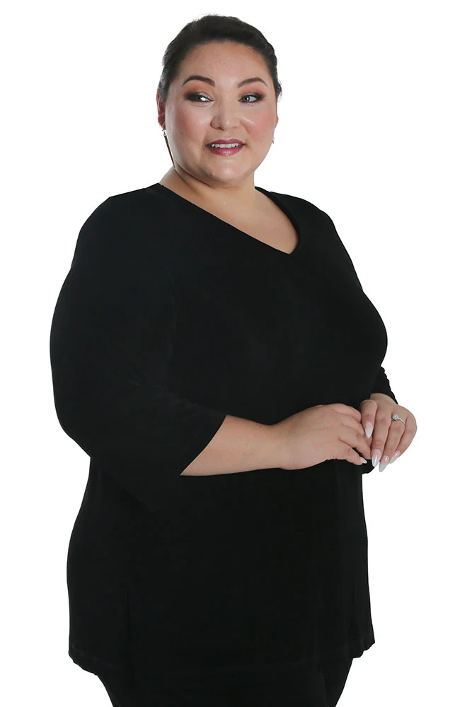 Vikki Vi Classic Black V-Neck 3/4 Sleeve Tunic - Image 6