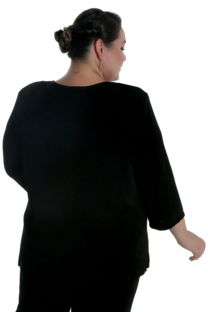 Vikki Vi Classic Black V-Neck 3/4 Sleeve Tunic - Image 8