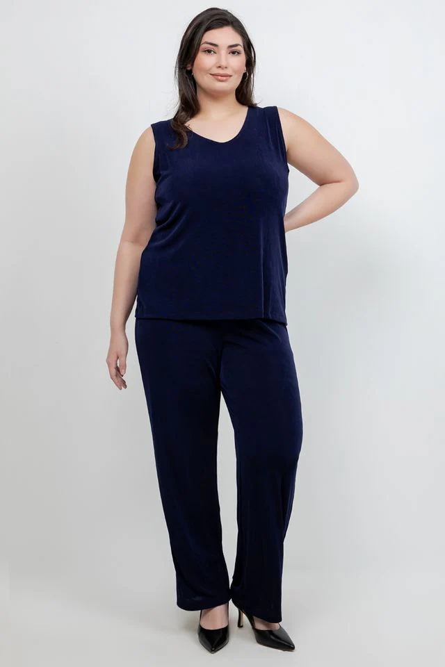 Vikki Vi Classic Navy V-Neck Sleeveless Shell - Image 3