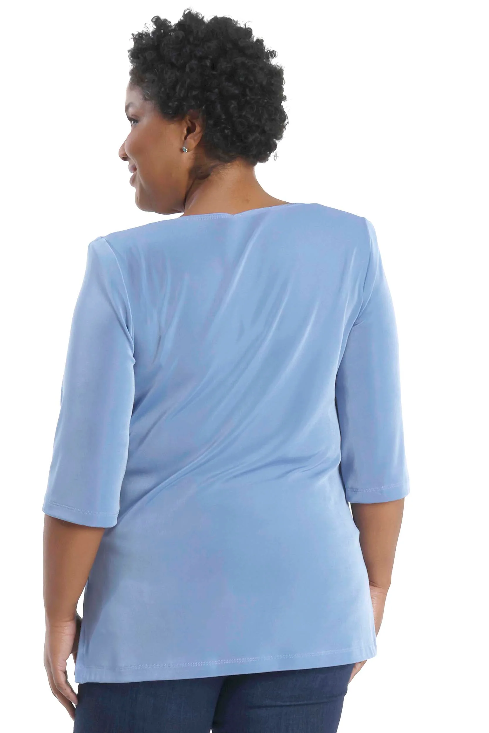 Vikki Vi Classic Powder Blue V-Neck 3/4 Sleeve Tunic - Image 5