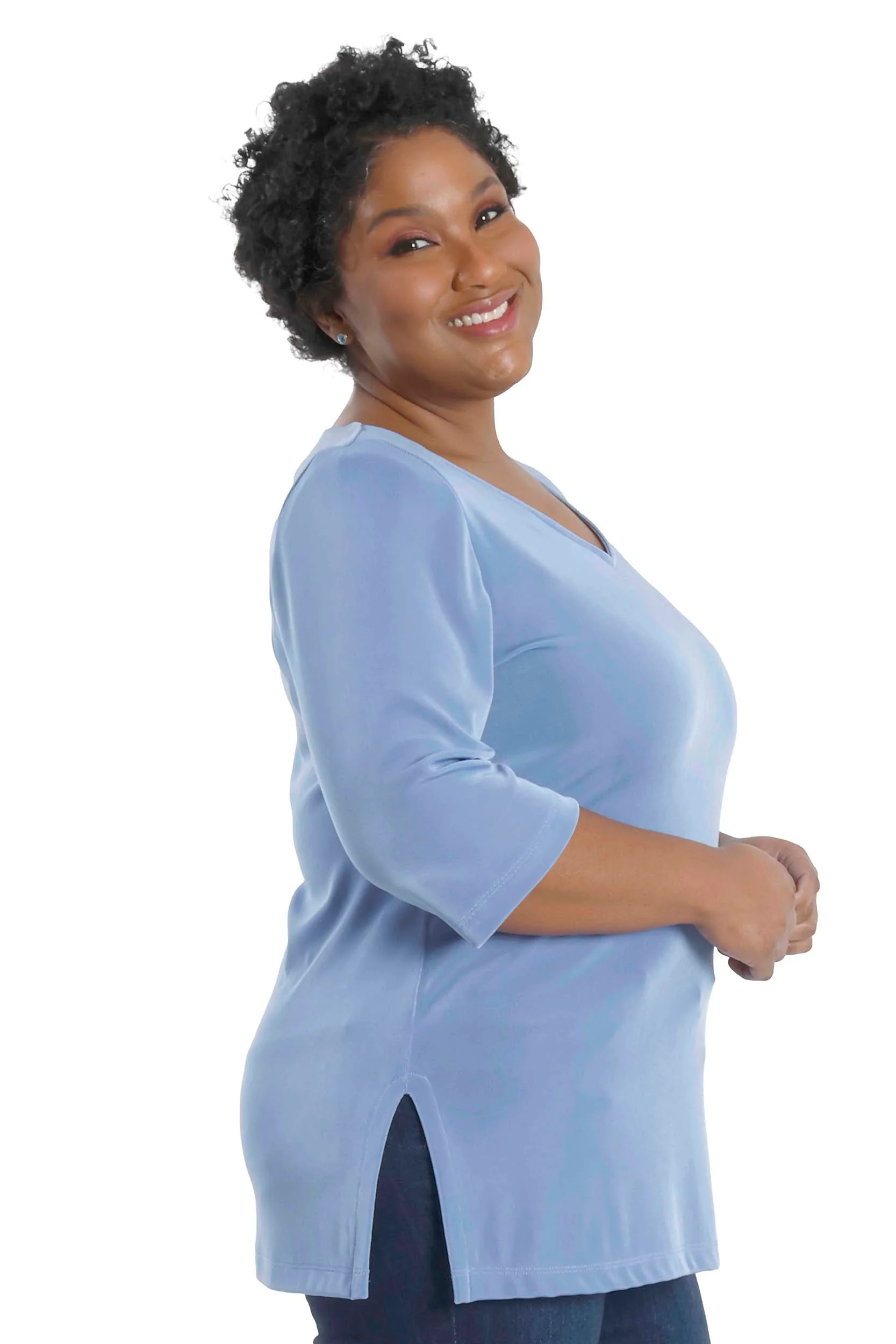 Vikki Vi Classic Powder Blue V-Neck 3/4 Sleeve Tunic - Image 6