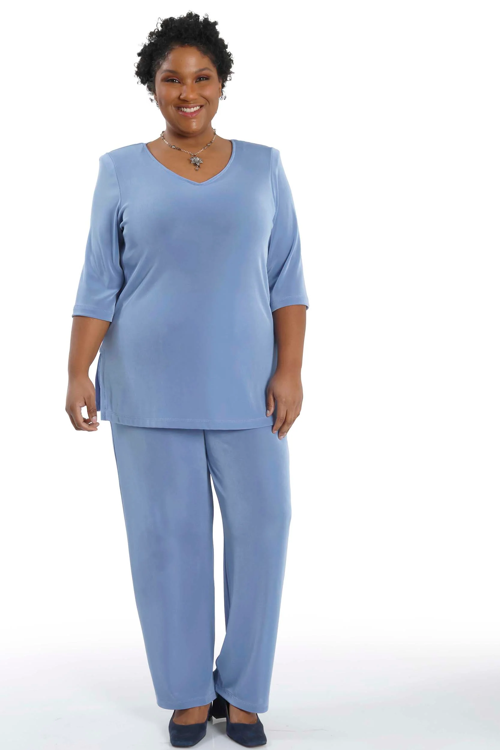 Vikki Vi Classic Powder Blue V-Neck 3/4 Sleeve Tunic - Image 7