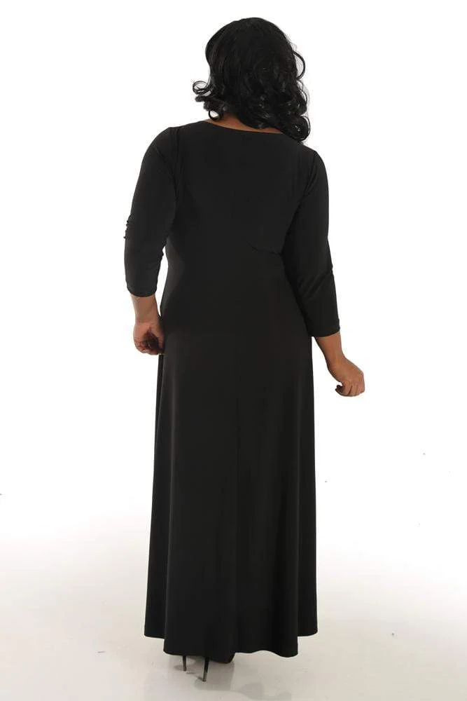 Vikki Vi Jersey Black Faux Wrap Maxi Dress - Image 3