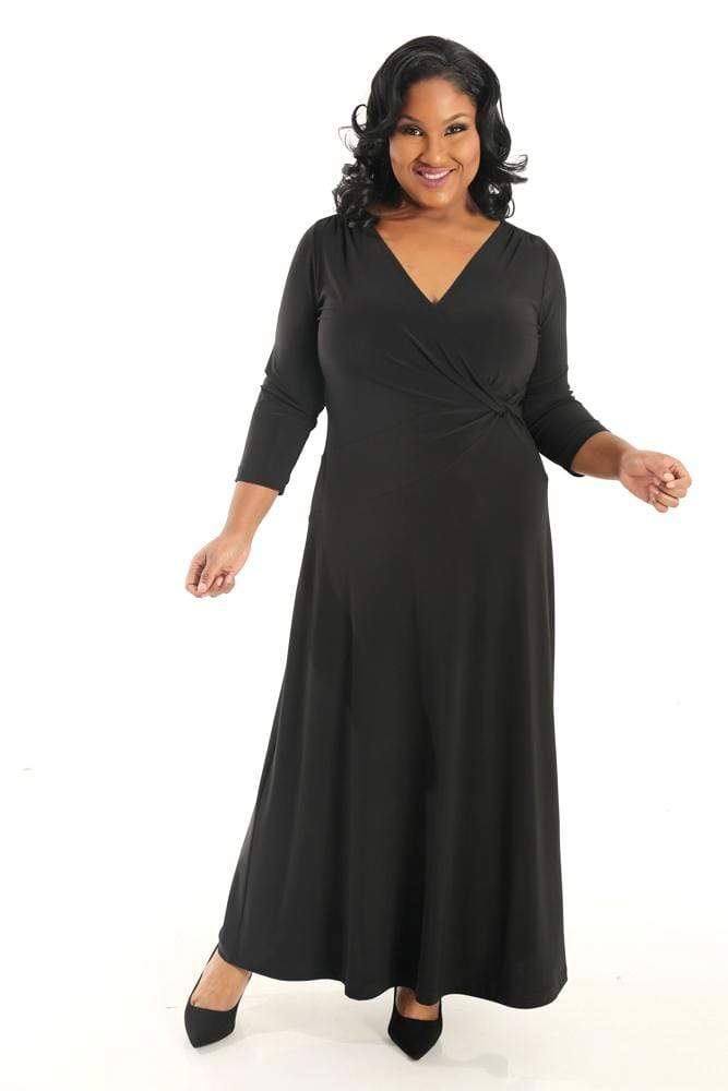 Vikki Vi Jersey Black Faux Wrap Maxi Dress - Image 4