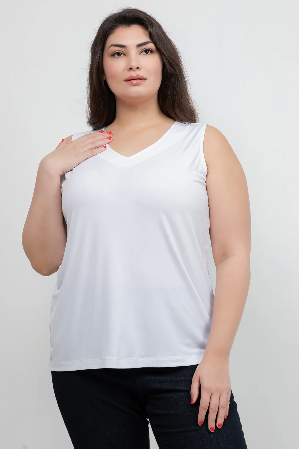 Vikki Vi Jersey White V-Neck Tank - Image 4